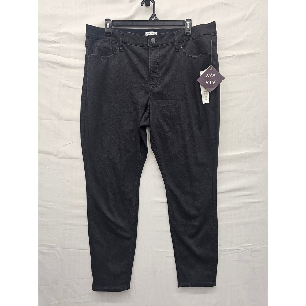Ava & Viv Womens Skinny High Rise Pants Black Cotton Blend Stretch‎ Size 20